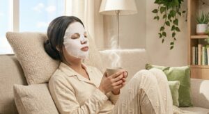 フェイスマスクをする女性